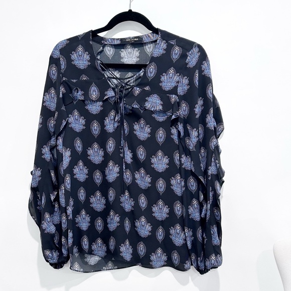 Kobi Halperin Tops - Kobi Halperin 100% Silk Blouse Top Women's Size XS Long Sleeve Boho Lace Up